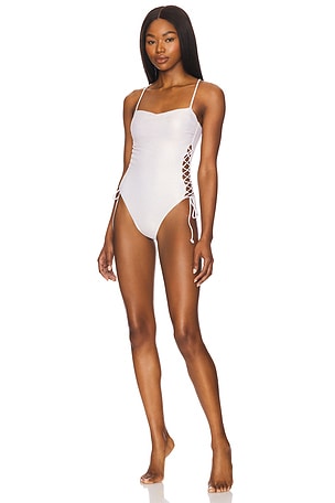 Square Neck Laced Up One Piece Luli Fama