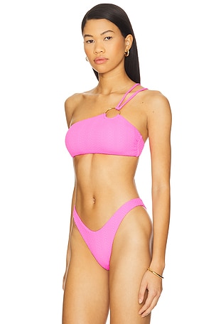 Luli Fama Asymmetric Ring Bikini Top in Fuchsia