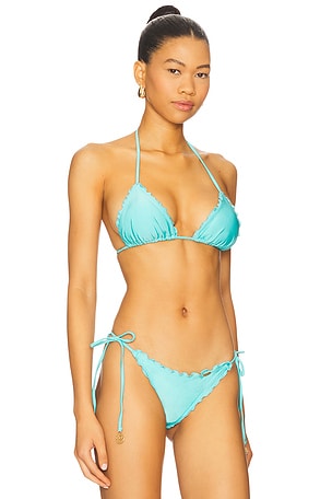 Luli Fama Wavey Triangle Bikini Top in Blue