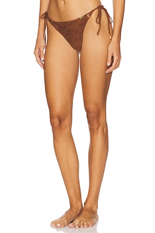 Luli Fama Seamless Ruched Back Brazilian Tie Bikini Bottom in Brown