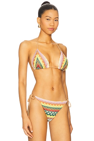 Luli Fama Triangle Bikini Top in Yellow,Tan