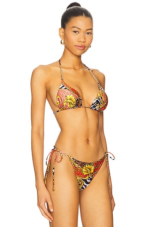 Luli Fama Chain Triangle Bikini Top in Orange. Size XS. Also