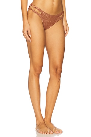 Luli Fama Side Cut Out Rings Moderate Bikini Bottom in Brown. Size XL. Also