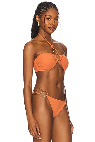 Luli Fama Drawstring Bandeau Bikini Top in Tangerine