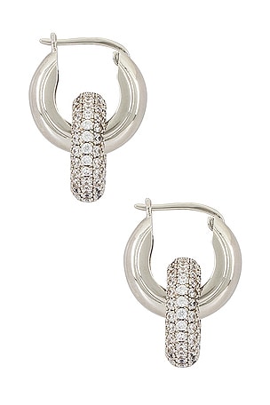 Luv AJ Pave Interlock Hoops in Metallic Silver
