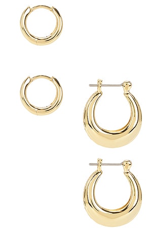 Luv AJ Pave Wave Huggies Set in Metallic Gold