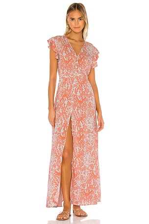 orange snake print maxi dress GUESS BY MARCIANO Orange/Yellow Snake Skin Print Sonora Kaftan Maxi Dress M/L