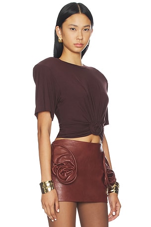 Magda Butrym Knot Front T-Shirt in Brown. Size 40. Also