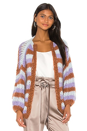 Maiami Mohair Stripe Big Cardigan in Fawn Combo REVOLVE