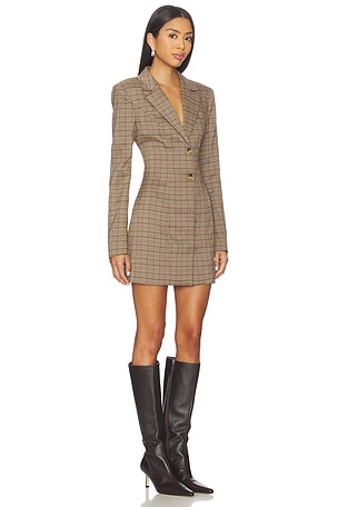 MAJORELLE Dolly Blazer Dress in Brown Multi Plaid