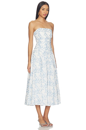 MAJORELLE Olenna Midi Dress in Baby Blue,White