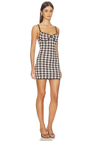 MAJORELLE Aubreigh Knit Mini Dress in Brown,White. Size XXS. Also