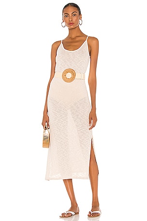 MAJORELLE Midi Slip Dress in Natural Ivory