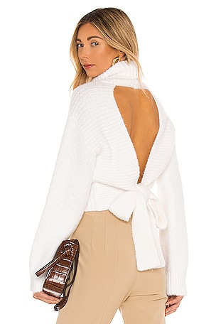 White Sweater Sweater With Tie In Back Back Tie Sweater Top White