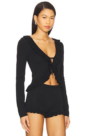 MAJORELLE Layilah Ruffle Cardigan in Black