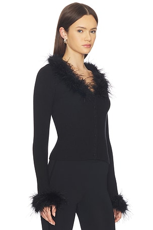 MAJORELLE Lela Feather Cardigan in Black