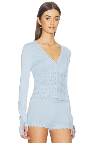 MAJORELLE Kiria Pointelle Cardigan in Blue