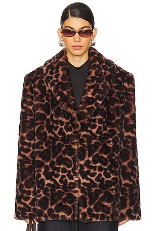 Free People Kate Faux Fur Leopard Coat in Brown REVOLVE