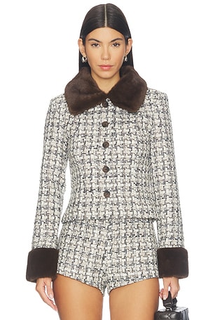Ivette Faux Fur Trim Tweed Jacket MAJORELLE