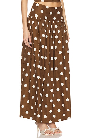 MAJORELLE Dot Maxi Skirt in Brown
