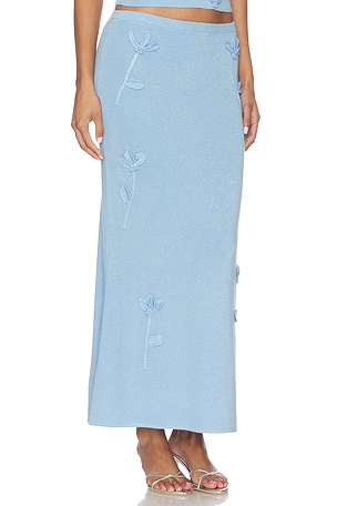 MAJORELLE Kaidyn Flower Embroidered Midi Skirt in Blue