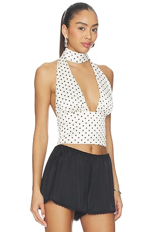 MAJORELLE Marina Top in Black & Cream Polka Dot in Black