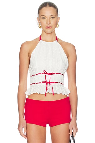 Alessia Embroidered Halter Top MAJORELLE
