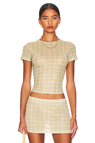 Jaded London Thalia Towelling Crop Top in White & Brown