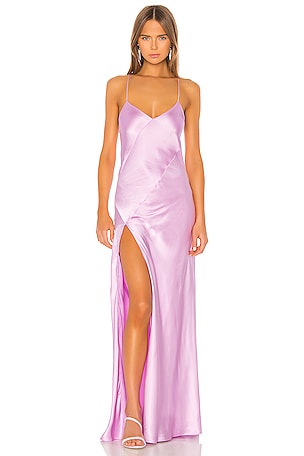 michelle mason purple silk dress Michelle Mason Silk-satin wrap gown - Women - Purple Dresses