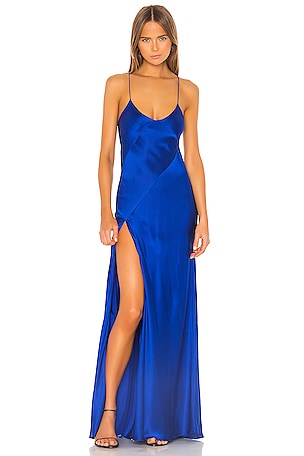michelle high slit formal dress Michelle Mason Bias Gown With Slit in Cobalt