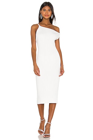 Michelle Mason Asymmetrical Rib Dress in Ivory REVOLVE