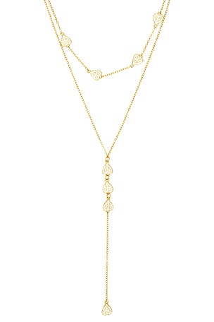 Mazin Jewels Pave Heart Lariat Necklace in Metallic Gold