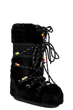 MOON BOOT Icon Faux Fur Beads Boot in Black