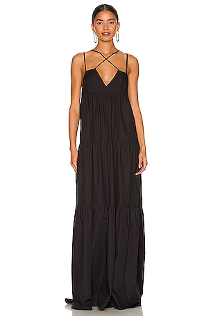 deep v maxi dresses Deep V-Neck Black Satin Maxi Dress with High Slit and Embroidery Detai –  RAISA VANESSA INT