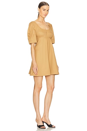 MATTHEW BRUCH Bustier Puff Sleeve Mini Dress in Beige