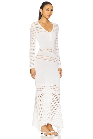 MATTHEW BRUCH Striped Mesh Handkerchief Midi Dress in White