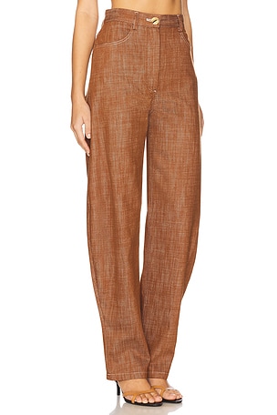 MATTHEW BRUCH High-Waist Barrel Wide Leg in Brown
