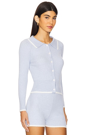 MATTHEW BRUCH Rib Knit Cropped Cardigan in Baby Blue