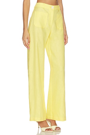MATTHEW BRUCH Pleated Barrel Button Pocket Pant in Yellow