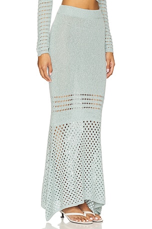 MATTHEW BRUCH Striped Mesh Handkerchief Midi Skirt in Baby Blue