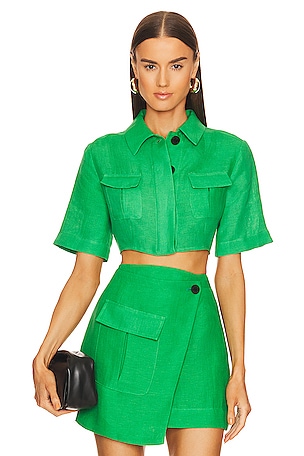 Alice + Olivia Pia Polo Top in Julep & Ecru