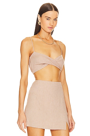 MATTHEW BRUCH Twist Bandeau Crop Top in Taupe