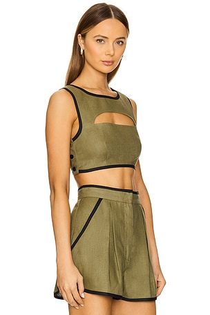 MATTHEW BRUCH Bound Cutout Crop Top in Army