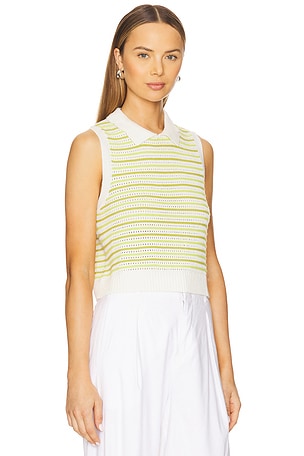 MATTHEW BRUCH Striped Mesh Collared Tank in Green
