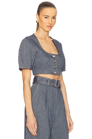 MATTHEW BRUCH Apron Puff Sleeve Crop Top in Slate