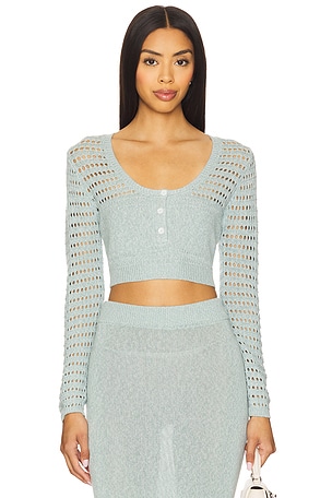 Striped Mesh Long Sleeve Cropped Henley MATTHEW BRUCH