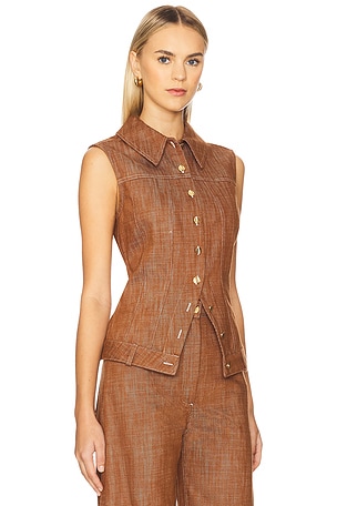 MATTHEW BRUCH Collared Button Down Vest in Brown