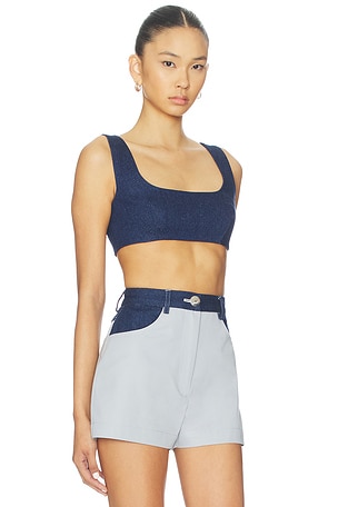 MATTHEW BRUCH Tie Back Crop Top in Blue