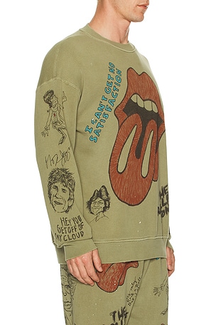 Madeworn Rolling Stones Sketch Classic Crew Sweatshirt in Green