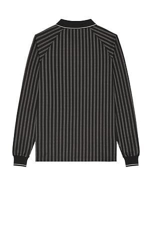 Metalwood Studio Ribbed Long Sleeve Polo in Black